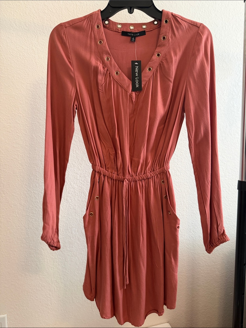 New Look Rose-Rust Long Sleeve Drawstring Waist Dress
